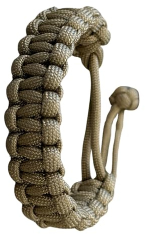 Pulsera de supervivencia de paracord 550 modelo COBRA MAD MAX, la original, sin hebillas ni accesorios, ajustable, artesana y desmontable, hecha a mano. Color Coyote.
