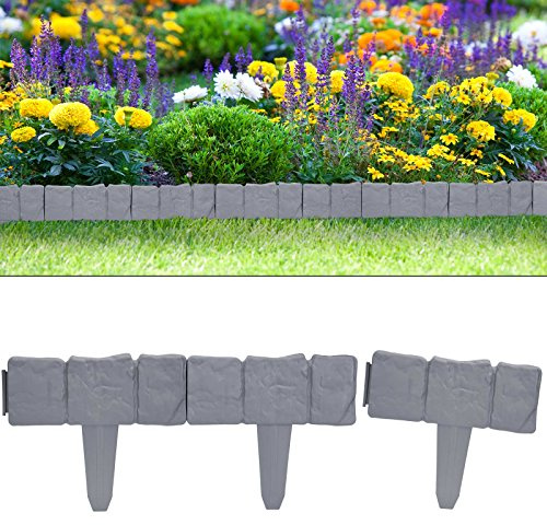 DEUBA® Bordure de Jardin Plastique 10,00m résistante intempéries UV Piquet Terre Parterre Plate-Bande délimitation pelouse Pierre de Granit Gris