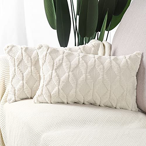 MADIZZ 2er Set Weiche Plüsch Kurze Wolle Samt Dekorative Kissenbezüge Luxus Stil Kissenhülle für Sofa Schlafzimmer 40x80 cm Hellbeige