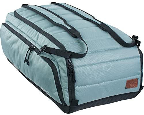 EVOC GEAR BAG 55 Resväska (cykelväska med ryggsäcksfunktion, särskilt robust yttermaterial, avtagbara axelremmar, variabel indelning, smuts-/vattenavvisande), stål/grå