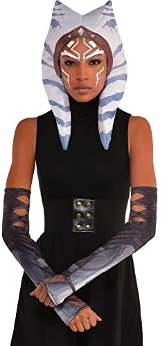 Party City - Kit di accessori per costume da Ahsoka per ragazzi e adulti, Star Wars: The Mandalorian, include copricapo e maniche per le braccia, costumi per Halloween, feste di compleanno ed eventi a