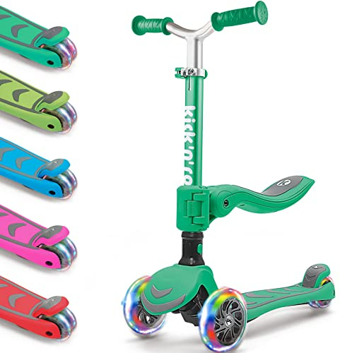 Kicknroll Kinder Roller 3 Jahren, Faltbare Scooter, 4 Verstellbare Höhe, 3 LED-Räder, Anti-Rutsch-Deck 50KG, Kinderroller 2-in-1 mit Sitz Outdoor-Sportspielzeug Geburtstagsgeschenk für Jungen Mädchen