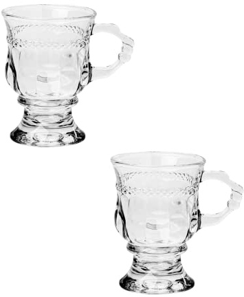 JOYMENTHERE Irish Coffee Mugs, Glass Footed Espresso Cups with Handles, Clear Goblet Mugs Glasses for Coffee, Latte, Cappuccino, Smoothie, Hot&Cold, 4.2 Oz, Set of 2 (Transparency)