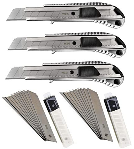 Cuttermesser Teppichmesser 3 Stück 18mm u 20 Klingen Cattermesser Messer Aluminium mit SK 5 Klingen