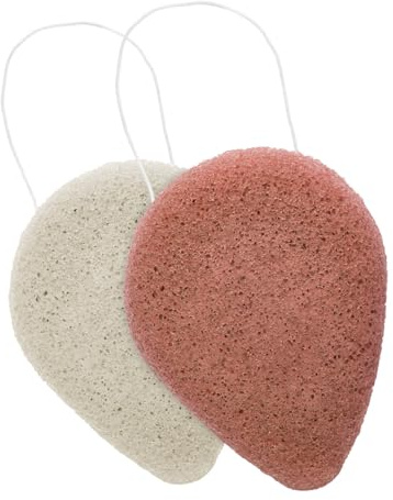 Lindo Natural Face and Body Konjac Sponges, Made of Vegetable Fibers, Super Soft & Gentle, for Face Cleansing & Exfoliation, Rejuvenates Skin, White Tea, Red Clay (2 PC)