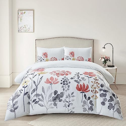 Style Quarters 3pcs Queen Size Microfibre Duvet Cover Set Summer Floral Duvet Cover Queen Include 1 Duvet Cover 90x90 and 2 Pillowcases 20x26（Toile Garden）
