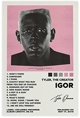 Tyler, The Creator Igor - Poster su tela, con copertina dell'album musicale autografato, per camera da letto, camera da letto, ufficio, camera da letto, regalo, senza cornice, 50 x 75 cm