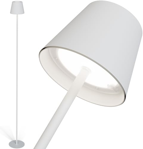 Subra Akku LED Stehlampe Aluminium | Weiß | Indoor & Outdoor | Kabellos | Dimmbar | Warm-/Kaltweiß | USB C aufladbar | Wasserdicht IP44 | Modernes und helles Design