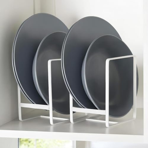 Fourmor Confezione da 2 Portapiatti Grandi Organizzatori - Scolapiatti Verticali per Armadietto Organizzatori per Piatti in Piastra Metallica Supporti per Piano di Lavoro e Armadio