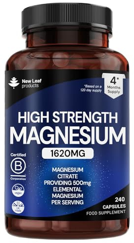 Magnesium Citrate Capsules 1620mg - 240 Fill - Super Strength Supplements - with 500mg Elemental Vegan Magnesium - Not Tablets or Gummies - Muscle & Sleep Support (Four Months Supply)