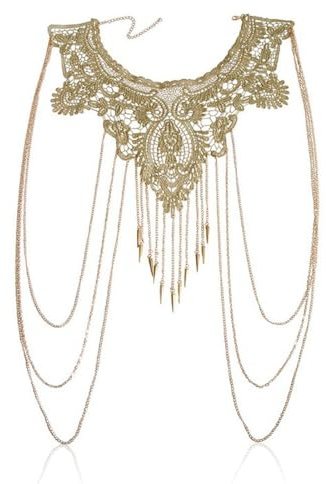 SCJJZ Catene e collane per il corpo,Catena per il corpo con collana con nappa multistrato in pizzo dorato