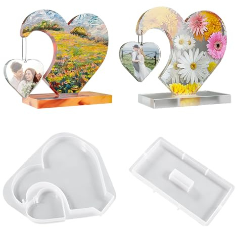 Cornice in Resina Epossidica, Stampi in Silicone a Forma di Cuore per Resina Epossidica 3D, Set da 2 con Supporto - Ideali per Creazioni Artistiche, Regali Fai da Te e Decorazioni Domestiche