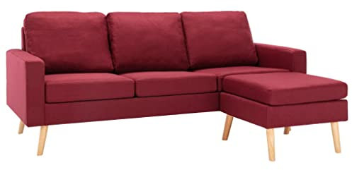 KTHLBRH 3-Sitzer-Sofa mit Hocker Weinrot Stoff Wohnzimmersofa Schlafzimmersofa Arbeitszimmersofa Büro-Sofa für Wohnzimmer, Schlafzimmer, Büro, Lounge