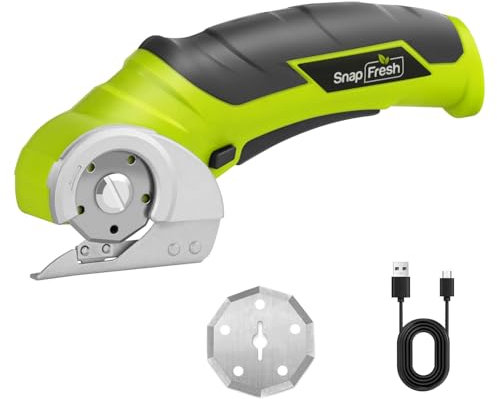 SnapFresh Kartonschneider Elektrischer Schere 4V Kabellose Rollschneider Akku-Universalschneider Rotationsschneider - 2 Elbstschärfender Klinges - für Papier, Pappe, Teppich, Leder, Filz, Kunststoff