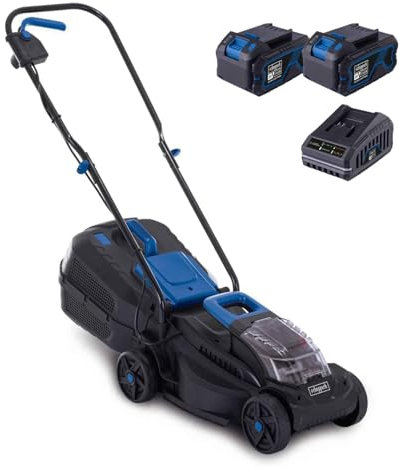 Scheppach Akku-Rasenmäher BC-MP320-X 20V Brushless Akkumäher | 32cm Schnittbreite | für 250-300 m2 | Schnitthöhenverstellung von 20-60mm | 30L Korb | 20V-IXES-Serie | mit 2X 4Ah Akku & 2,4A Ladegerät