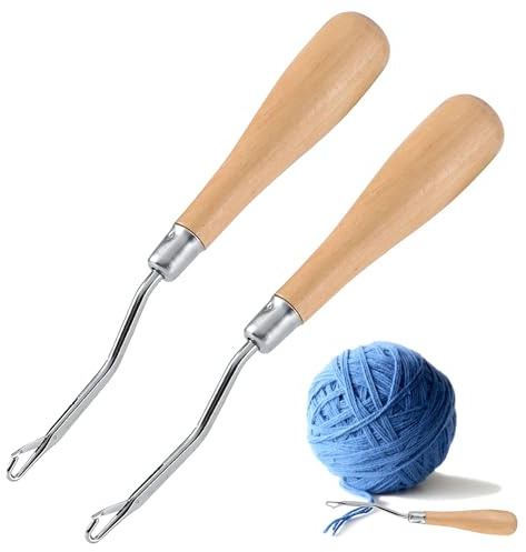 Knüpfhaken, 2 Stück Holz-Häkelnadel, Knüpfnadel Set | Mit Ergonomischem Griff für Haar, Stricken und Häkeln - Ideal für Anfänger