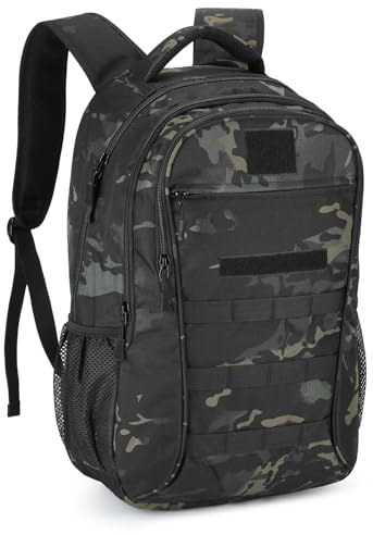 Explokit Taktischer 15L Rucksack Herren Militär Daypack Armee Backpack Outdoor Tasche Motorrad Bag Wanderrucksack für Assault Arbeit Outdoor Sport Fitness Wandern Trekking Camping (#15L-Camo Black)