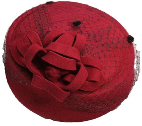 Damenhut aus australischem Wollfilz, Fascinator, Künstler, Fedora-Mütze, weinrot, Einheitsgröße