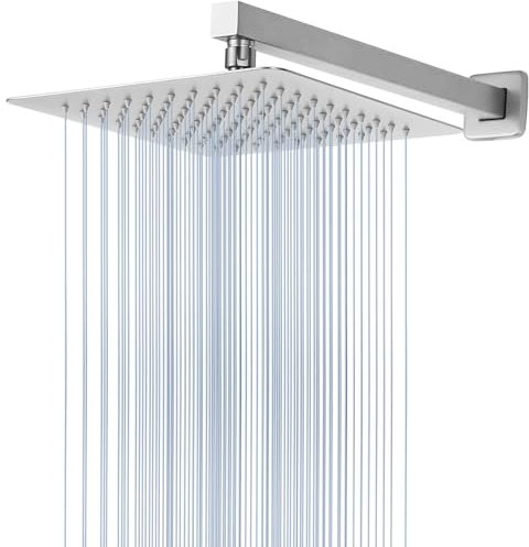Soffione Doccia Voolan Rain con Braccio di Estensione, Soffioni Doccia a Pioggia in Acciaio Inossidabile, Soffione Doccia Quadrato ad Alto Flusso (Soffione Doccia 25cm, Braccio Doccia 40.5cm)