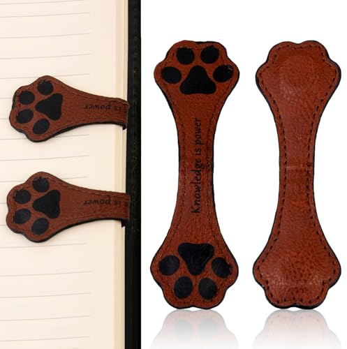 Gsrhzd Magnetisches Lesezeichen Leder, 2 Stück Retro Leder PU Magnet Lesezeichen Buch Seitenhalter, Personalisierte Pfote Magnetische Lesezeichen Niedliche Lesen Zubehör für Frauen （Braun）