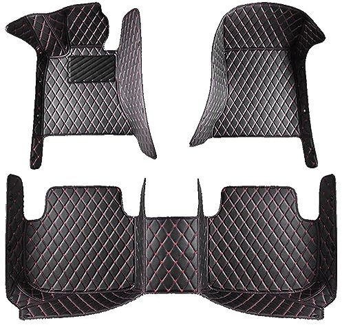 EYHQKRTR Auto Fußmatten Leder Für KIA Sorento(5seats) 2015-2020, Wasserdicht Anti Rutsch Vorne Hinten Automatten Teppiche Bodenmatte Schützen Autozubehör,C/Black Red