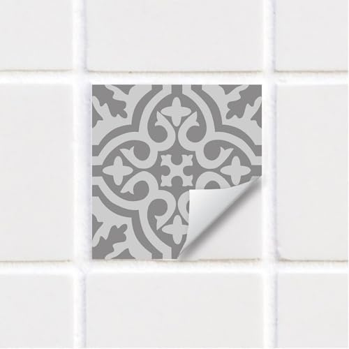 funlife 25 PCS 15X15cm Self-Adhesive Tile Stickers, Textured Vinyl Stick on Tiles, Backsplash Wall Art Decal for Kitchen DIY Decoration, Classic Gray Vintage Pattern