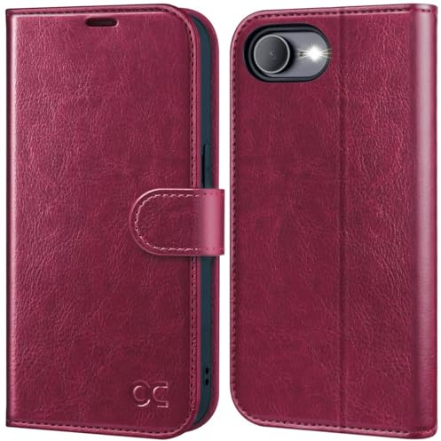 OCASE für iPhone 17e und iPhone 16e Hülle Premium PU Leder Burgundy | Handyhülle mit Kartenfach, Standfunktion, RFID Schutzhülle, Klapphülle Handytasche Lederhülle