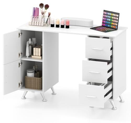 COSTWAY Tavolo per Manicure con Cassetti e Armadietto (Bianco)