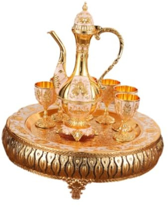 perfk Luxury Tea Pot Set Tea Service Set Water Serving Set Beverage Drinkware for Bedroom Living Room Wedding Housewarming Gifts, pink