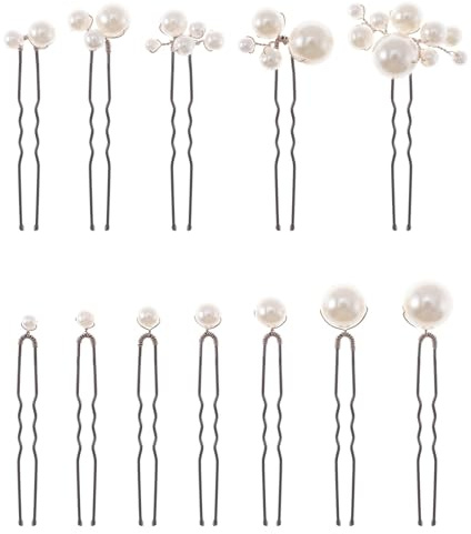 Forcine Per Capelli Con Perle, Forcina per Capelli da Sposa a Forma di U con Perle, Elegante Mollette per Capelli Donna per Feste Matrimonio Ddamigella D'onore Quotidiano Ragazze (Bianco-12 Pezzi)