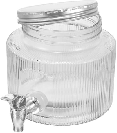 Holibanna Dispensador de Bebidas Diseño Único con Grifo y Tapa Sellada de Vidrio Capacidad 2,8l para Nevera y Fiestas
