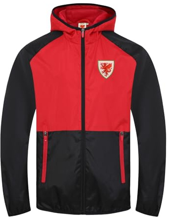 Wales Équipe du Pays de Galles officielle - Coupe-vent/Imperméable avec capuche à visière - Cymru/FAW - homme - noir/rouge - 3XL