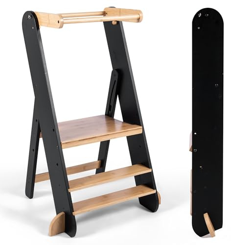 Adjustable Folding Toddler Tower, 3 Level Height Adjustable, Montessori Learning Stool, Kids Standing Tower for Kitchen and Bathroom.