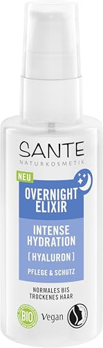 SANTE Naturkosmetik Overnight Elixir Intense Idration – 75 ml – Con Hyaluron & Aloe Vera Bio – Idratante – Leave In-Cura per capelli secchi – Vegano & Bio