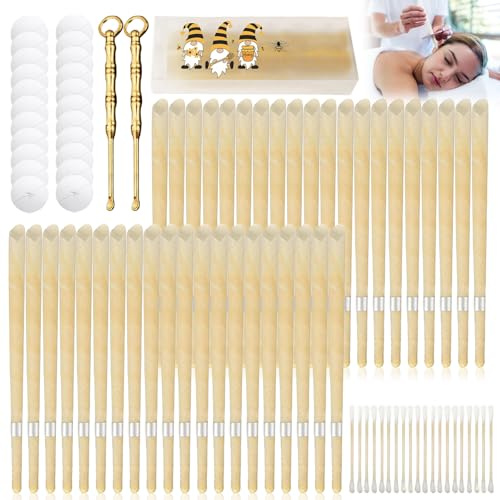 VEGOATY Candele per orecchio: set di 40 candele per orecchie di cera d'api in cotone, per la cura delle orecchie, per la cura delicata in casa (giallo argento)