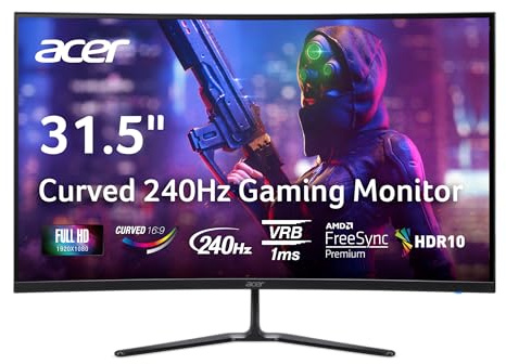 acer Nitro 31.5” Gaming Monitor | Full HD 1920 x 1080 | 1500R 16:9 Curved | AMD FreeSync Premium | 240Hz Refresh Rate | 1ms (VRB) | 1 x Display Port 1.4 & 2 x HDMI 2.1 Ports | ED320Q W0biip