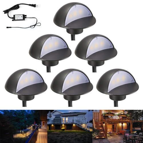 FVTLED LED Deck Lights Kit, Pack of 6 Low Voltage led Step Stair Lights Φ1.97 Outdoor Garden Yard Decoration Lamp Recessed Landscape Pathway Step Stair Warm White LED Lighting, Black