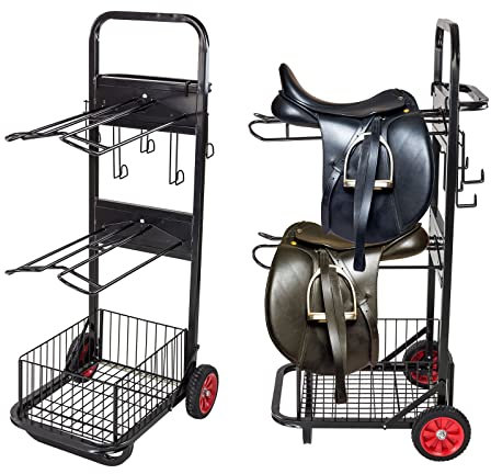 DEMA Sattelwagen Ascot - Sattelcaddy, Sattelhalter, Pferdesattelwagen - Für 2 Sättel, Klappbar, Stabil - Mit Ablage für Zubehör, Stall, Turnier, Reitsport