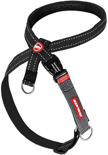 EzyDog Anti Zieh Geschirr Hund - Crosscheck Hundegeschirr für Kleine, Mittelgroße und Große Hunde, Hundetraining Zubehör, Reflektierendes, Größenverstellbar (L, Schwarz)