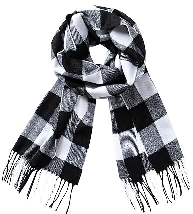 Calvin & OLIVIA kashmir känsla halsduk mjuk vinter ombre nova buffalo tartan tweed houndstooth pläd present män kvinnor, Rutig, svart/vit, L