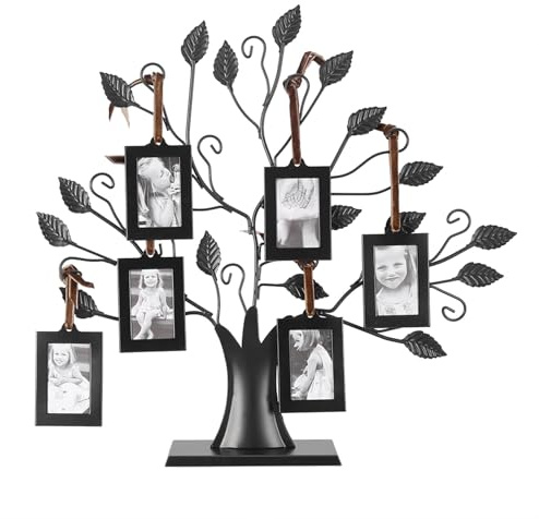 Ejoyous Arbol Genealogico para Fotos, Marco de Fotos de árbol Genealógico, 6 Colgantes/12 Fotos Colgantes Familiares, árbol de Visualización con Marcos de Fotos Colgantes(S-con 6 Marcos de Fotos)