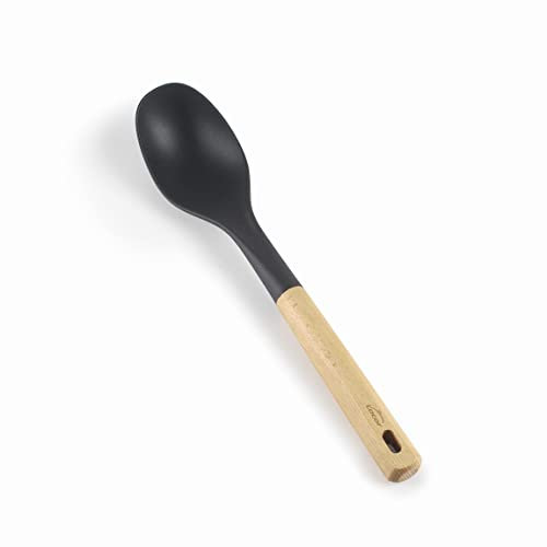LACOR - 68281 - Cuillère lisse nordique, Louche de cuisine, Ustensiles de cuisine, Tête en nylon, Sans BPA, Antiadhésif, Poignée ergonomique en bois de hêtre, Longueur 34 cm