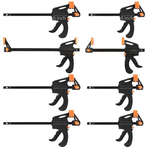 AKOLAFE 8 Stück Einhandzwingen Set 2 Größen SchraubzwingeN Set Einhandzwingen 195mm und 323mm Schraubzwinge Spannweite 100mm/150mm Stahl und Nylon Federzwinge für Holzbearbeitung Schwarz Orange