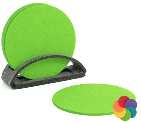 BIASTO Filz-Untersetzer Set, 6er, Made in Germany - Bunte Auswahl, 10 cm, mit Aufbewahrung (10cm, Grasgrün (008))
