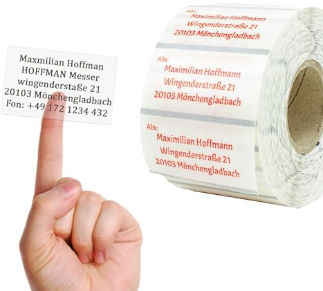 GoodMarkt Etichette per indirizzi personalizzate autoadesive | 60x30 mm, 225 etichette/rotolo, plastica trasparente | etichette adesive con nome e etichetta resistenti all'acqua e allo strappo