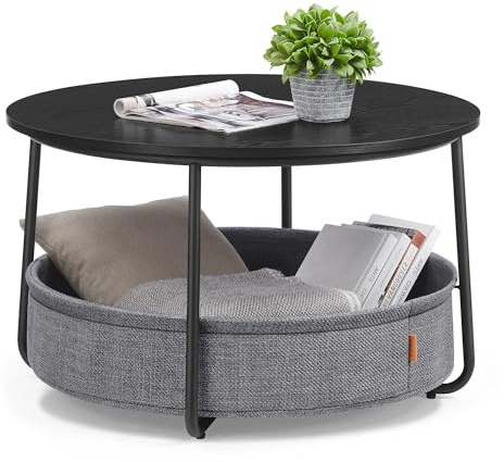 VASAGLE LILEA Collection - Coffee Table with Storage, Round Center Table for Living Room with Fabric Basket, Modern Style, Metal Frame, Ebony Black and Slate Gray ULCT244B56