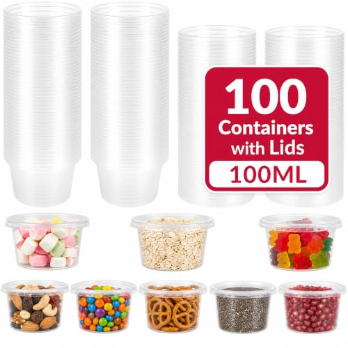 LPAMABA 100 Stück Aufbewahrungsdosen mit Deckel, 100ml Kleine Plastikdosen | Dressingbecher Soßenbecher Kunststoffbehälter Auslaufsicher Plastikbehälter Behälter Saucenbecher Frischhaltedosen Dip