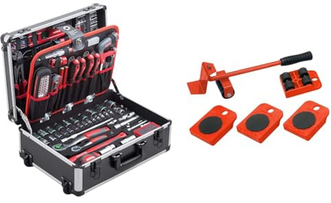 Meister Werkzeugtrolley 156-teilig - Werkzeug-Set-Mit Rollen & Möbel-Transportroller-Set 5-teilig - 4 Möbelroller & 1 Lastenheber