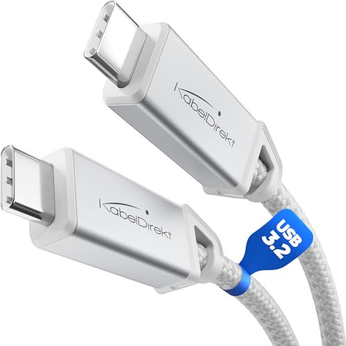 KabelDirekt – Cavo USB-C All-in-One, USB 3.2 Gen 2, Connettori Metallici + Design Intrecciato – 0,3 m (20 Gbit/s per Dati/Video, Ricarica Veloce 240 W, Cavo Universale Dati/Ricarica/Monitor, Bianco)