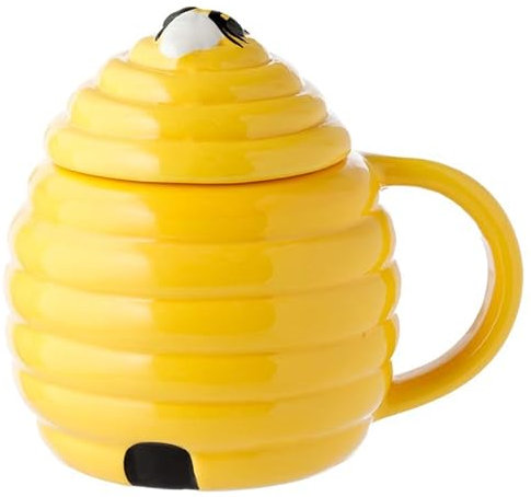 Caribou Living Beehive Novelty Cute Bee Wasp Ceramic Mug - with Lid 450ml Cup for Hot Drinks Tea Coffee Hot Chocolate